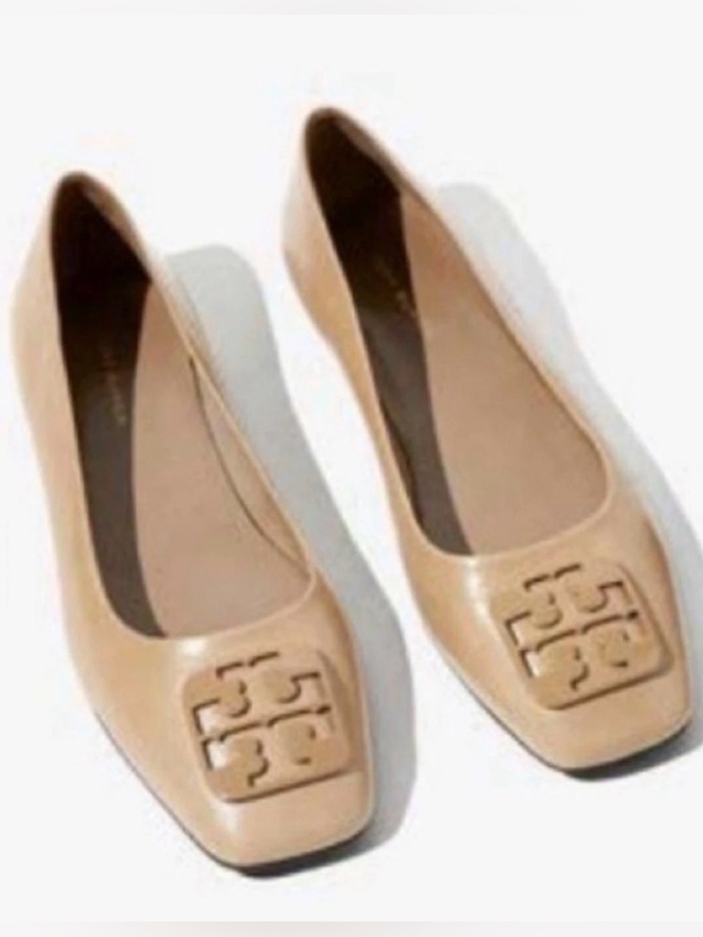Tory Burch Georgia Tan Leather Square Toe Logo Ballet Flats 7.5
